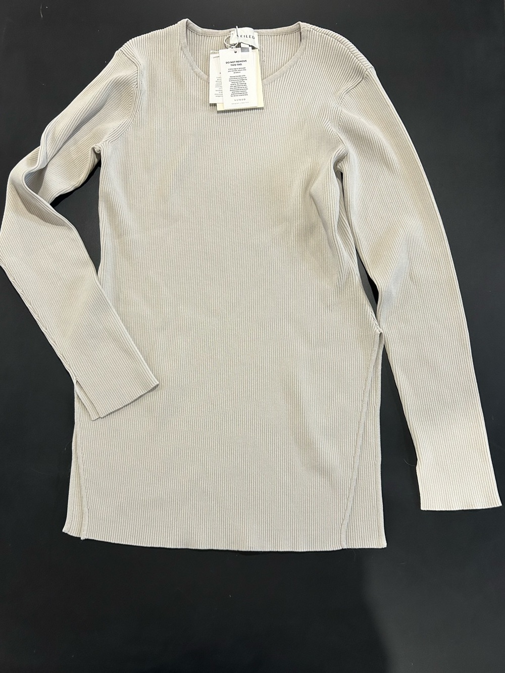Veiled New York Ribbed Knit Tunic Top in Light Taupe
